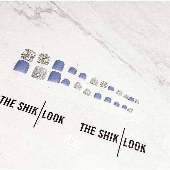 Blue Full Cover Crystal Press On Toe Nails - 24 Pieces - Picture 4 of 7